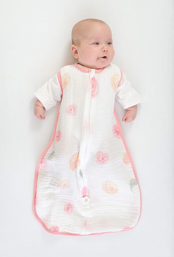 Amazing Baby Muslin Sleeping Sack, Watercolor Roses, Pink, Large, Wearable Blanket with 2-way Zipper (12-18 Months, fits up to 35 inches)