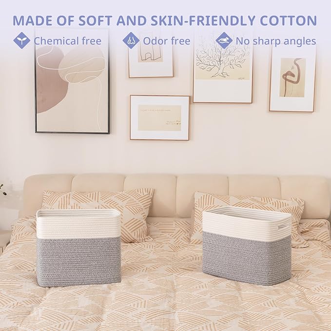 OIAHOMY Storage baskets for Shelf, Toy Storage Basket, Collapsible Storage Bins, Blanket Basket Living Room, Closet Storage for Bedroom, 16.5 x 13 x 12 Inches-Pack of 2-Brown