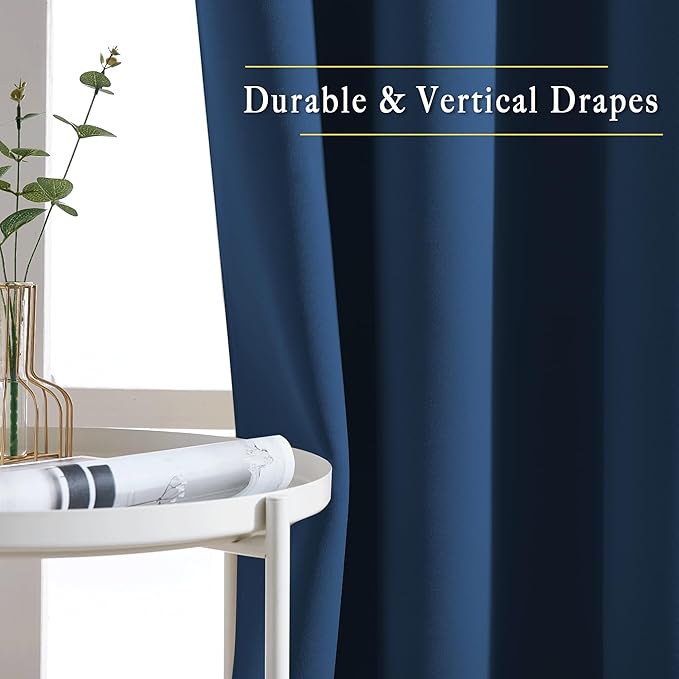 NICETOWN Blackout Moroccan Blue Curtains for Bedroom - Thermal Insulated Grommet Solid Window Treatments Energy Saving Sound Reducing Drapes for Bathroom, 2 Panels, W46 x L54