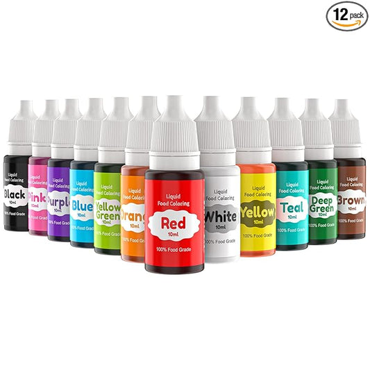 Liquid Food Coloring Set for Baking, Shanlinly Easter Egg Dye Kit 12 Color Food Grade Neon Food Dye Tasteless Liquid Icing Colors for Cake Decorating, Fondant, Frosting, Cookies, 0.35 Fl. oz/Bottles