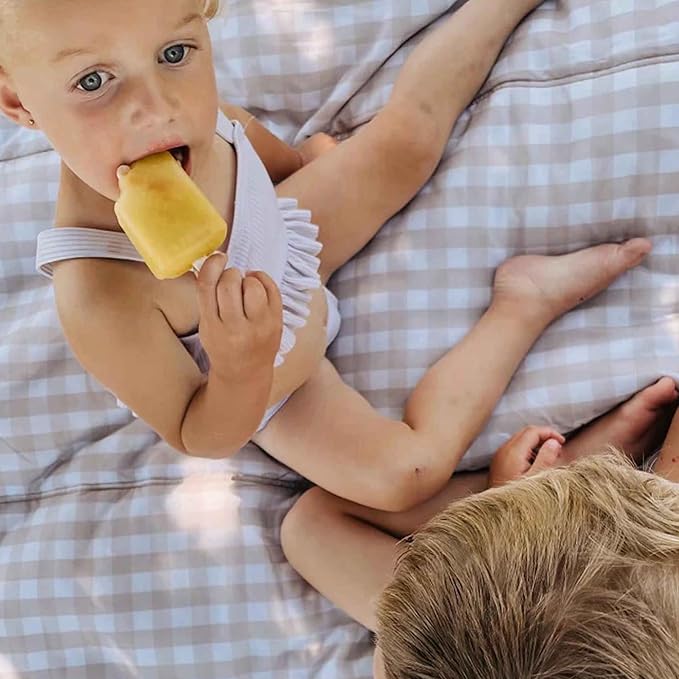 Little Unicorn 5'x10' XL Outdoor Family Picnic & Beach Blanket | Durable & Water-Resistant Fabric | Compact Fold & Easily Wipes Clean | Zipper Pocket (Beige Buffalo Check)