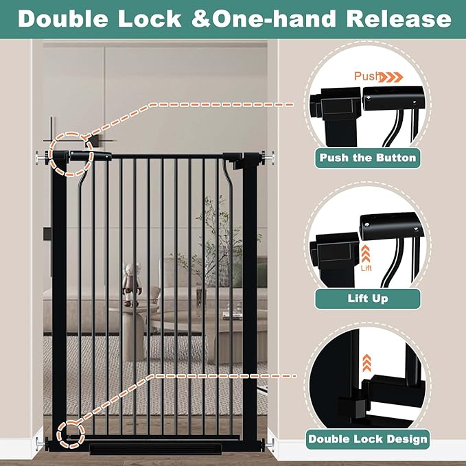 40.5" Extra Tall Baby Gate for Stairs, 60.3"-62.9" Extra Wide Pet Gates, Dog Gates Puppy Barrier Indoor, No Drill Tension Safety Gate Auto Close for Stairs Walk Thru Kid or Pet Black