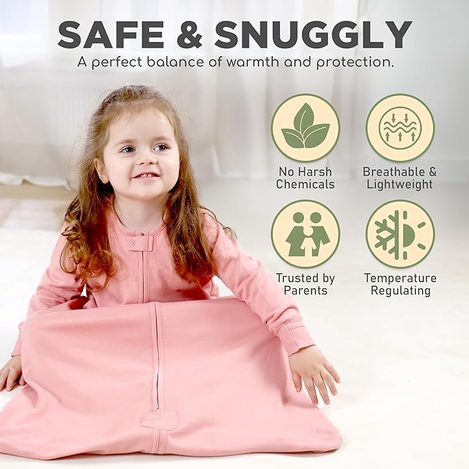 Mama Cheetah Baby Sleep Sack with Sleeves, 0.5 TOG Organic Cotton Wearable Blanket and Two-Way Zipper, Swaddle Transition Long Sleeve Sleeping Bag for Newborn Infant Toddler, 24-48 Months