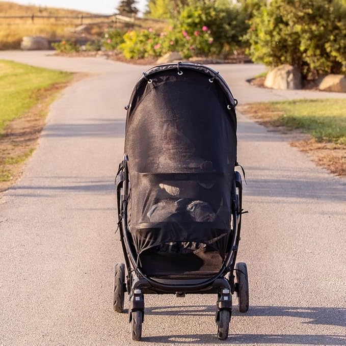 Stroller Sun Shade - Universal UV Protection Cover for Strollers Sunshade with See Through, Clip-On Sun Blocker, Sun Shield for Baby, Breathable Adjustable Fit, Full Coverage, XL Black