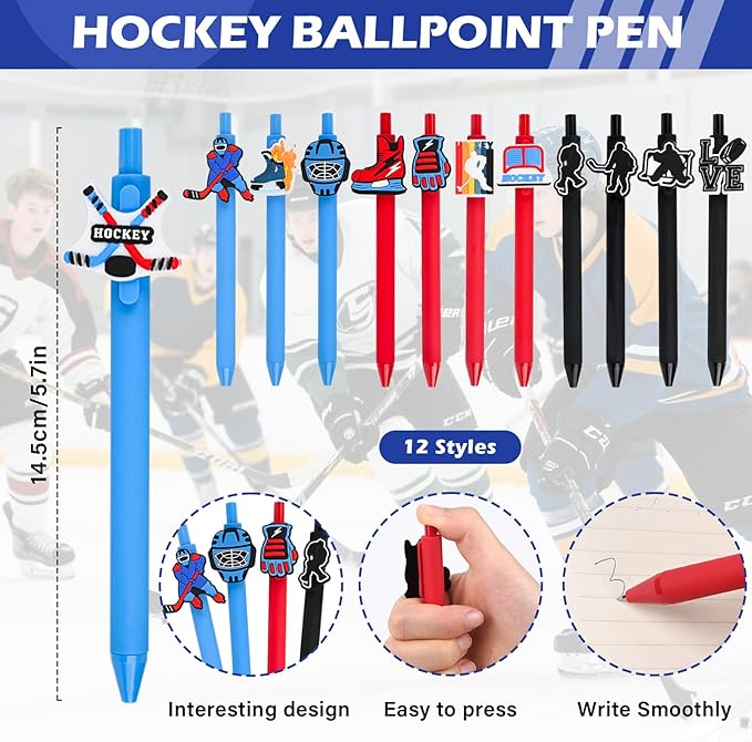 LiYiQ 72 Pcs Hockey Party Favors Hockey Team Gifts Hockey Goodie Bags Stuffers Hockey Ballpoint Pens Bookmark Card and Silicone Bracelet