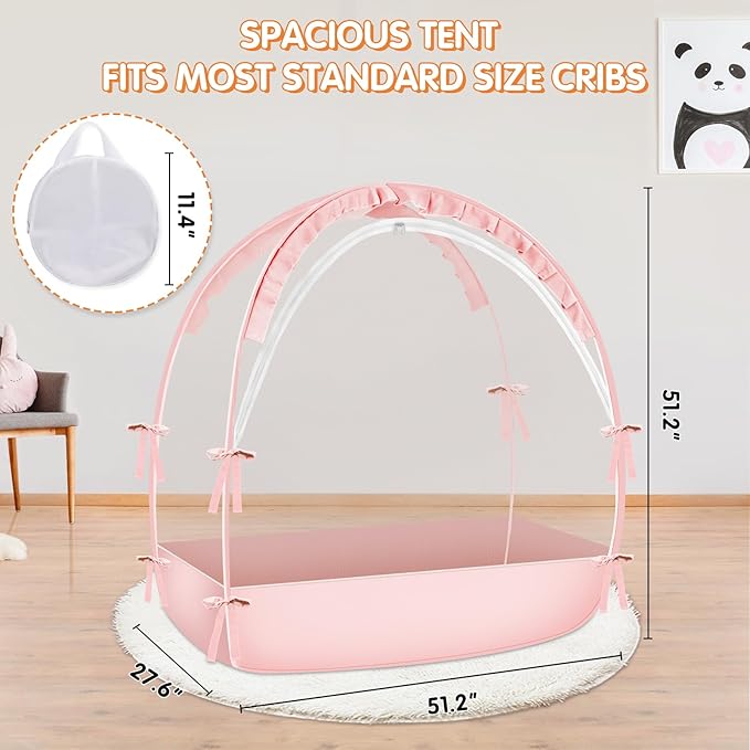 Crib Tent to Keep Baby from Climbing Out - Crib Net to Keep Baby in - Pop Up Breathable Cribs Cover - Canopy with Upgrade Strong Mesh and Durable Zipper (Pink, Lager)