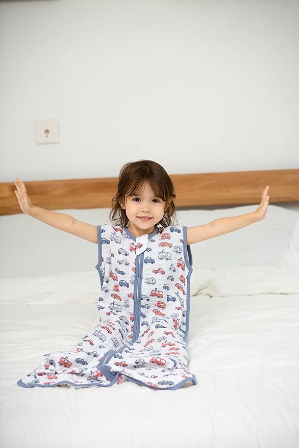 Baby Sleep Sack 2-4 T Baby Wearable Blanket 100% Organic Cotton 0.5 TOG Toddler Sleep Sacks 2- Way Zipper Soft Car 4 Layers 2T 3T 4T