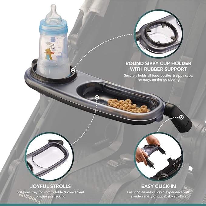 Snack Tray Fits for UPPAbaby Vista V2, Vista, Cruz, Cruz V2, RumbleSeat, RumbleSeat V2, Snack Tray with Cup Holder, Dishwasher Safe, Quick Attachment, Folds with Stroller, Stroller Accessories