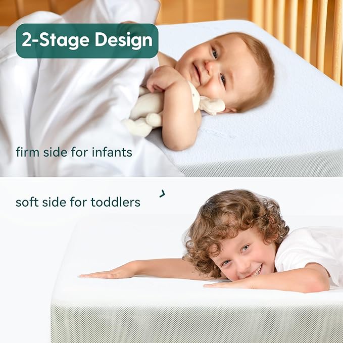 BABELIO Crib Mattress, Toddler Mattress for Toddler Bed, Memory Foam Baby Mattress, Dual Sided with Tencel Cover & Waterproof Lining