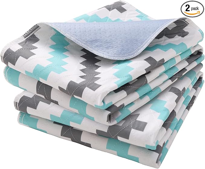 OUTCREATOR® Washable Bed Pads 34" x 56" (Pack of 2), Incontinence Mattress Protector, Anti-Slip Waterproof Underpads for Adults Kids Elderly Pets, Absorbency & Reusable Bedwetting Pads (Wave)