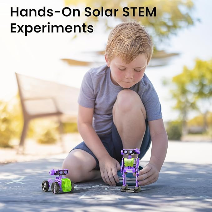 Sillbird Solar Building Robot Kit STEM Gift for Boys Aged 8-12, DIY 15-in-1 Science Educational Toys for Kids Birthday, Solar or Battery Powered Robotic Set with 212 Pieces