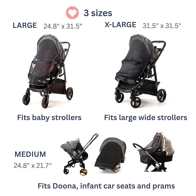 Stroller Sun Shade - Universal UV Protection Cover for Strollers Sunshade with See Through, Clip-On Sun Blocker, Sun Shield for Baby, Breathable Adjustable Fit, Full Coverage, L Black