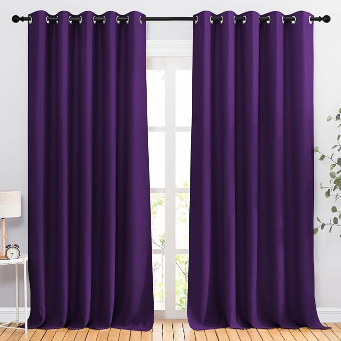 NICETOWN Room Darkening Curtains for Room Divider, Grommet Thermal Curtains Light & Sound Reducing Window Treatments for Sliding Glass Door, W66 x L118, Royal Purple, 2 Panels