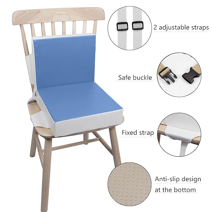 Kalawen Upgraded 2Pcs PU Washable Straps Safety Buckle Toddler Booster Seat for Kitchen Chair, Portable Travel