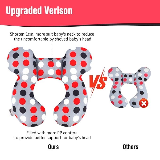 KAKIBLIN Baby Travel Pillow,Baby Neck Pillows for Car Seat,Upgraded Baby Head Pillow,Toddler Head and Neck Baby Support Pillow for Car Seat, Pushchair,Travel (Grey Pot)