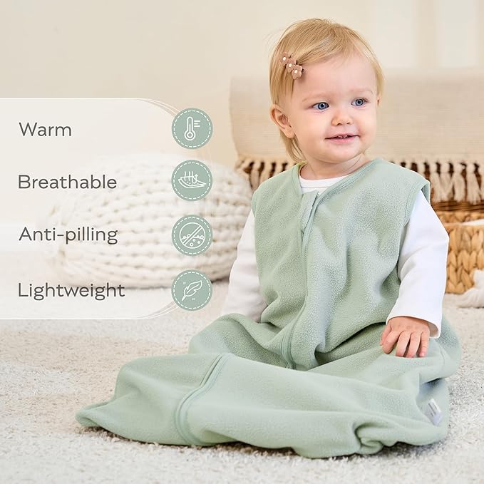 JELLYMONI Fleece Baby Sleep Sack 0-6 Months, 2 Pack 1.5 TOG Baby Wearable Blanket Winter Infant Sleep Sack with 2-Way Zipper, Warm Toddler Sleep Sack