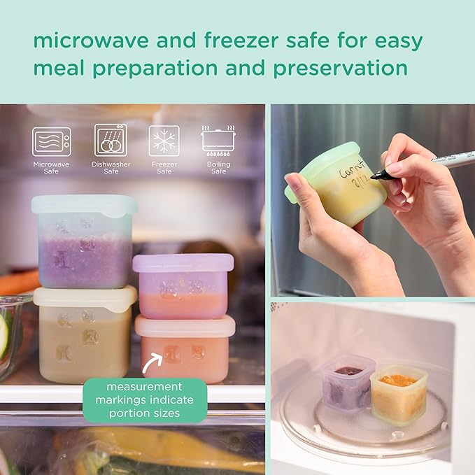 Olababy Clear Sense Silicone Storage Containers 4pk for Baby Food, Snacks, Formula, Puree, Sauce & More | Micro Plastic & BPA-Free | Daycare Essentials for Toddlers and Kids (Lilac, 2 oz / 60 ml)
