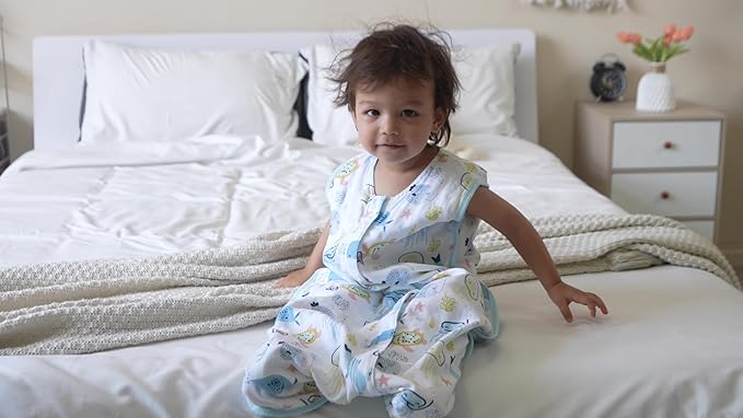 Baby Sleep Sack 1-2 T Baby Wearable Blanket 100% Organic Cotton 0.5 TOG Muslin Toddler Sleeping Sacks 2- Way Zipper Warm 12-24 Months