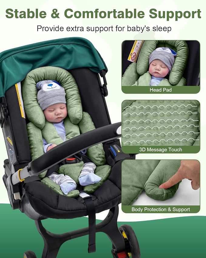 Infant Car Seat Head Support with Extra Shoulder Covers Set, Thickened Carseat Cushion for Baby, Breathable Newborn Carseat Insert for Stroller Swing