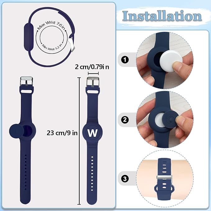 Waterproof Bracelet for AirTag Kids, Personalized Initial Letter Hidden Holder Compatible with Air Tag, Silicone Case for Airtag Adjustable Anti-Lost GPS Tracker for Toddler Child Elder, W