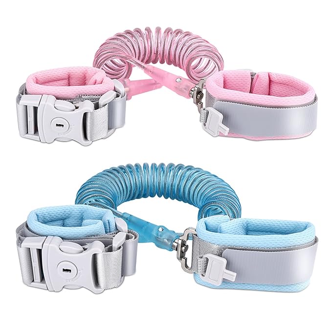 Anti Lost Wrist Link (8.2ft), Socub Toddler Leash Wrist for Child Safety with Key Lock, Safety Wrist Link for Kids, Pink