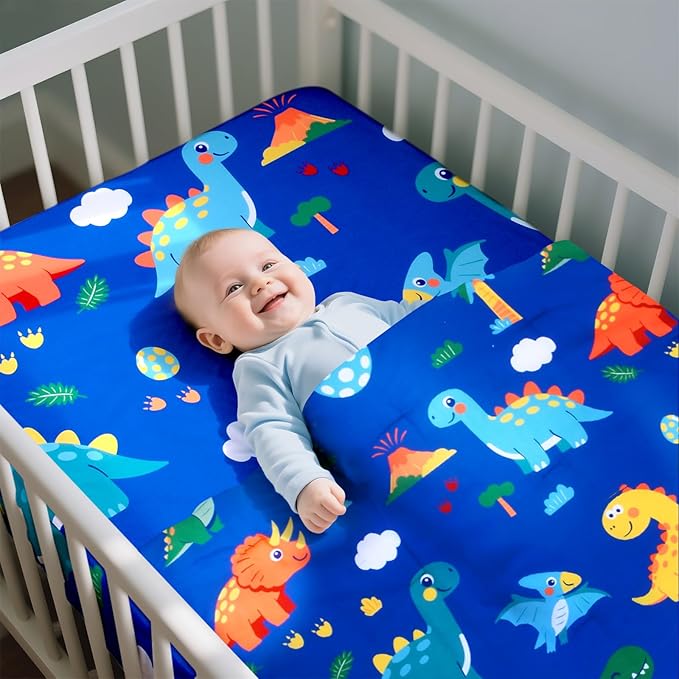 Cloele Crib Bedding Set for Boys Girls- 3 Piece Dinosaur Baby Bedding Set Soft Comforter Bed Set Includes Toddler Pillowcase Crib Sheet Baby Quilt - Nursery Bedding Set for Boys-Colorful Dinosaur