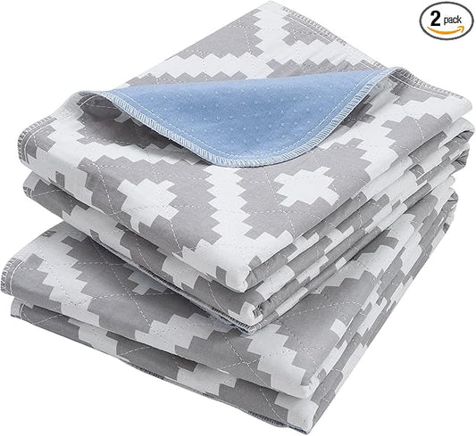 OUTCREATOR® Washable Bed Pads 34" x 76" (Pack of 2), Incontinence Mattress Protector, Anti-Slip Waterproof Underpads for Adults Kids Elderly Pets, Absorbency & Reusable Bedwetting Pads (Gray Geometry)