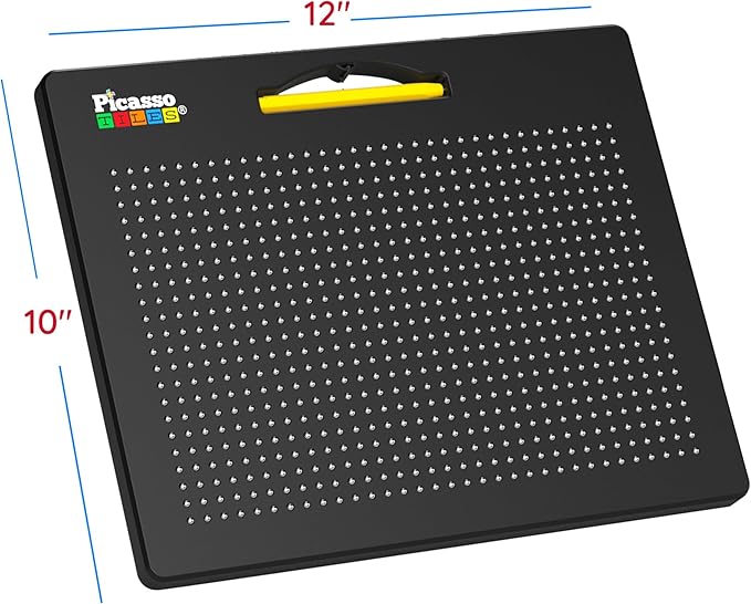 PicassoTiles 2-in-1 Magnetic Drawing Board Toy 12x10 inch Large Magnet Bead Tablet Pad with 2 Facings Alphabet STEM Free Style Educational Erasable & Reusable Learning Writing Playboard in Black PTB04
