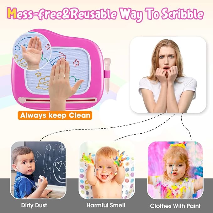 Smasiagon Magnetic Drawing Board for Toddlers: Erasable Doodle Board for Home, Travel & Preschool | Fun & Educational Toy for Baby Girls Boys(Ages 1-3) (Rose)