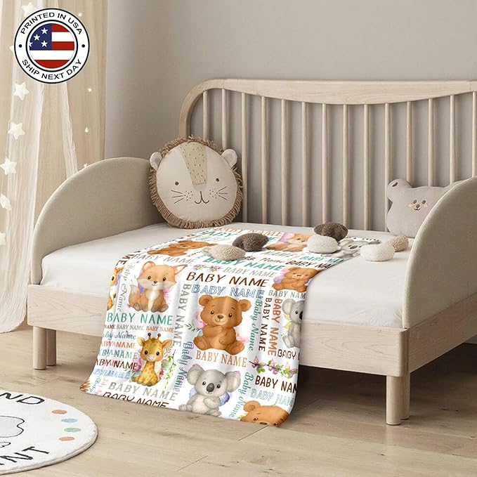 Ship Next Day, Personalized Baby Blanket – Printed in USA, Custom Baby Blanket for Boys & Girls, Baby Blanket with Name, Baby Shower, Easter, Christmas, Birthday Newborn & Toddler Gifts (Style 06)