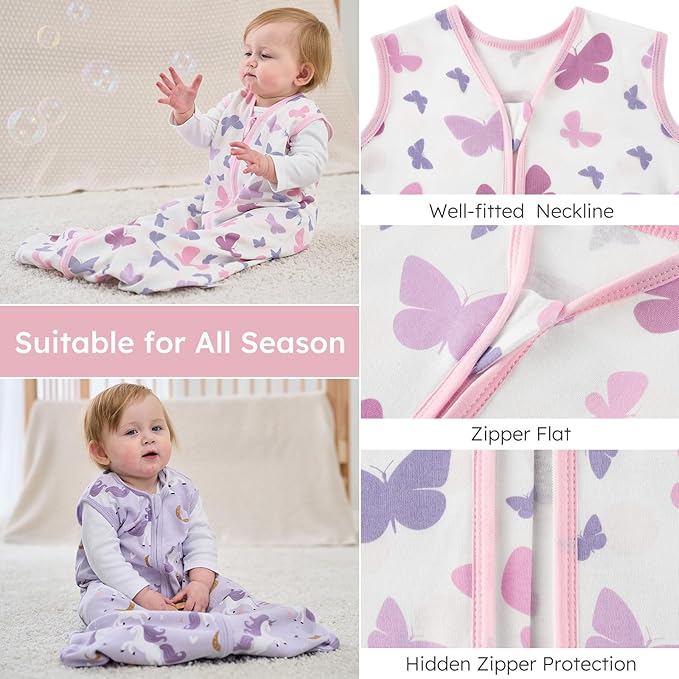 Yoofoss Baby Sleep Sack 0-6 Months Baby Wearable Blanket 100% Cotton 2-Way Zipper TOG 0.5 Toddler Sleeping Sack 3 Pack, Lightweight Sleep Sacks for Babies(Small)