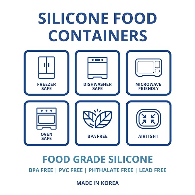 BLUE GINKGO Nesting Silicone Containers - Set of 3 Hard-Shell Silicone Food Storage Containers | BPA Free, Airtight, Dishwasher and Freezer Safe (6.7oz, 10oz, 20oz) - Blue