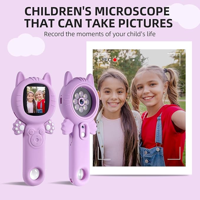 Kids Microscope–500X Digital Pocket Handheld Microscope with Dual Cameras, Autofocus & 32GB Card STEM Educational Toy & Christmas Birthday Gift for Boys & Girls Ages 3 4 5 6 7 8 9 10(Pink)