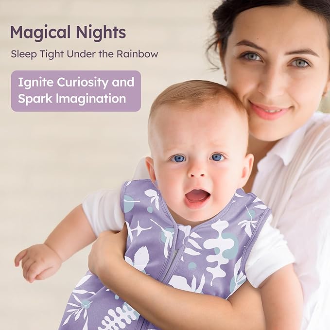 Baby Sleep Sack 12-18 Months 3 Pack 100% Cotton Lightweight 0.5 TOG Wearable Blanket Baby Sleep Bag with 2-Way Zipper for Newborn Infant Purple Leaf