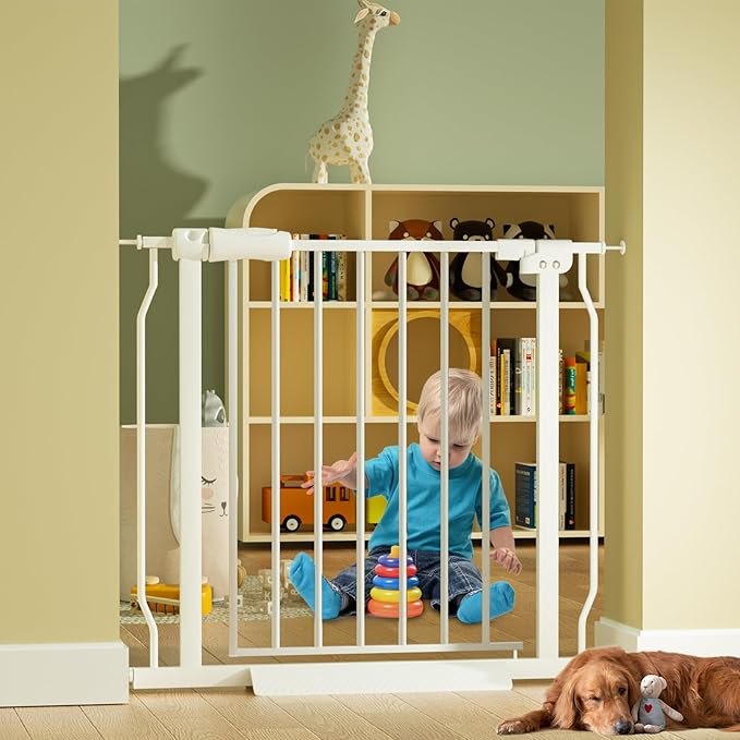 Small Narrow Baby Gate for Stairs Doorways Hallways 24 Inch to 29 Inch Wide Pressure Mounted Baby Gate Walk Through Child Gates for Kids or Pets Indoor Safety Gates