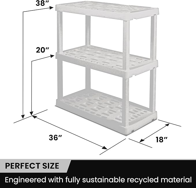 Oskar Storage Shelves - Bathroom Wall Organizer, Kids Room Toys Book Shelf, No Drill Heavy Duty, Kitchen Closet Garage Outdoor 3 Tier Stackable Plastic Shelving Unit