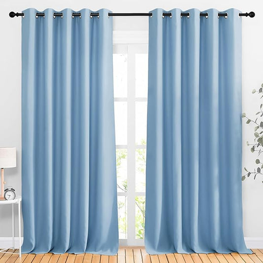NICETOWN Blackout Room Divider Curtains 118 inches Long, Grommet Thermal Window Treatments Sound Reducing Drapes for Sliding Glass Door, Blue, W66 x L118, 2 Pieces