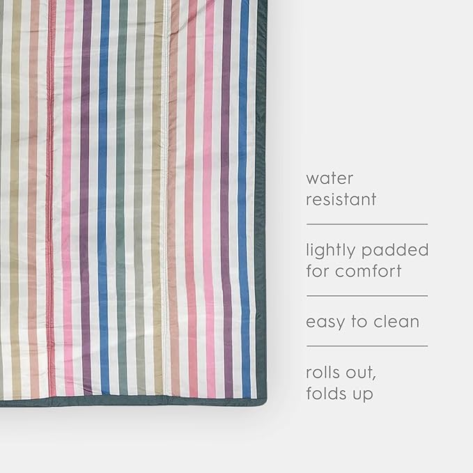 Little Unicorn 5'x5' Outdoor Family Picnic & Beach Blanket | Durable & Water-Resistant Fabric | Compact Fold & Easily Wipes Clean | Zipper Pocket (Chroma Rugby Stripe)