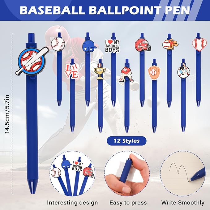 LiYiQ 72 Pcs Baseball Party Favors Baseball Team Gifts Baseball Goodie Bags Stuffers Baseball Ballpoint Pens Bookmark Card and Silicone Bracelet