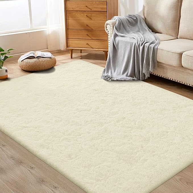 4x6 Area Rug for Living Room: Fluffy Shag Soft Washable Rugs Fuzzy Plush Indoor Carpet for Bedroom Nursery Playroom Dorm Kids Girls Boys Room (Cream White, 4'x6')