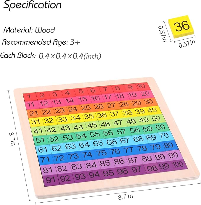 Wooden Montessori Math Counting Hundred Board Toys, 1-100 Consecutive Numbers Learning & Educational Game Toy for Kids Toddlers 3 Year Old with Storage Bag