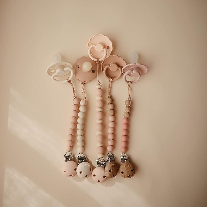 FRIGG Daisy SilkySoft Silicone Baby Pacifier | Made in Denmark | BPA-Free (Blush/Cream, 6-18 Months)