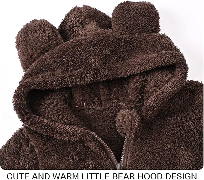 Baby Fleece Jumpsuits Infant Bear Ear Snowsuit Newborn Hooded Romper Warm Coat