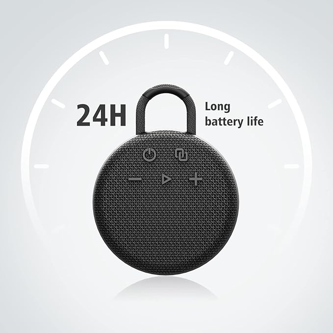 MusiBaby Mini Bluetooth Speaker – Bluetooth 5.3 with 6956C Chipset, IPX7 Waterproof, Rubberized Shell, Clip-On Lanyard, Ultra-Portable for Shower, Pool, Teens, Backpack, Gifts (Black)