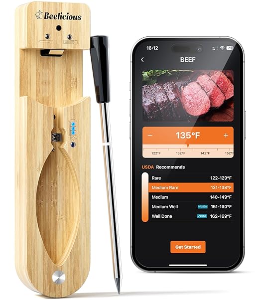 Wireless Meat Thermometer – Stable Bluetooth Smart Probe with ±1.8℉ Accuracy, 0.5s Fast Response & Long-Lasting Battery, IP67 Waterproof, App Controlled for Grill, Oven, Air Fryer