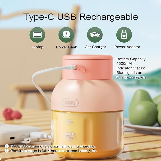 Portable Blender, Personal Blender for Shakes and Smoothies, 27oz Cup with 10 Blades, Shoulder Strap and Lid with Straw, Type-C USB Rechargeable, Dishwasher Safe Parts, BPA Free, Pink