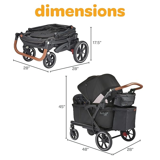 Larktale Adjustable Stroller, 2 Seater Kids Wagon, 120 Pound Capacity, Sprout V2, Black