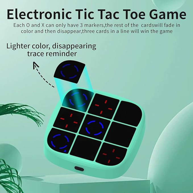 Tic-Tac-Toe Bolt Game, 4-in-1 Handheld Puzzle Game Console, Electronic Tic-Tac-Toe Toy, Educational and Memory Growth, Portable Travel Games for Car Ride, Board Games for Kids and Adults (Cyan)