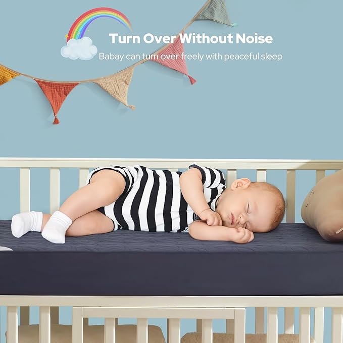Waterproof Crib Mattress Protector 2 Pack, Soft and Breathable Crib Mattress Pad Cover, Noiseless Machine Washable Toddler Mattress Protector for Standard Baby Toddler Bed (52''x28'',Navy Blue)