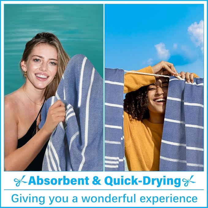 Oversized Turkish Beach Towel Blanket XXL Cotton Sandproof Towels Boho Woven Extra Large Big Sand Free Giant Throw Thick Blankets Huge Quilt XL Picnic Camping Necessities Cloud For Adult Gifts Blue